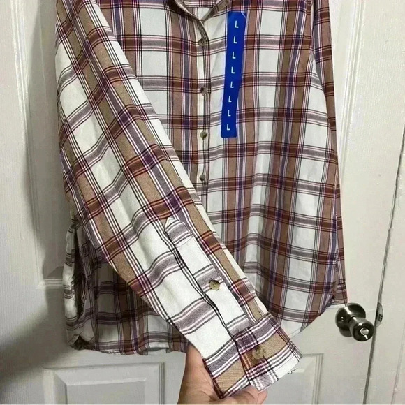 NWT JACHS GIRLFRIEND Flannel Button Down Ladies Top | size large - Picture 3 of 7